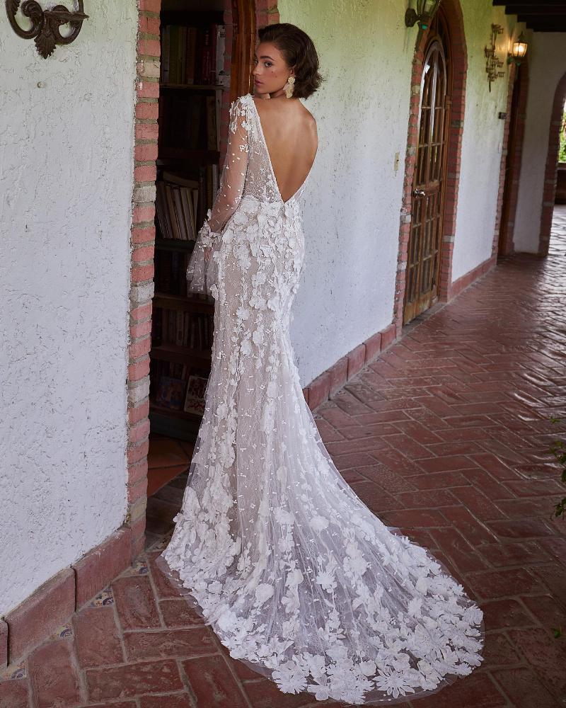 Lp2314 sexy lace boho wedding dress with sleeves and slit2